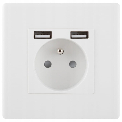 Steckdose Weiß Mit Erdungsstift + Doppel-USB-Ladesteckdose 2.4A A+A Set Mit PVC-Rahmen