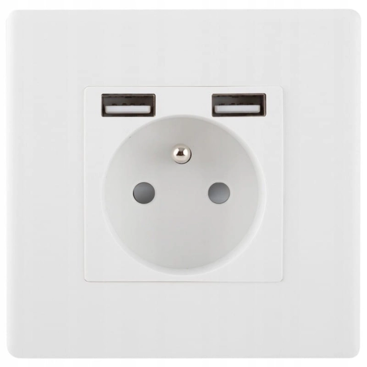 Steckdose Weiß Mit Erdungsstift + Doppel-USB-Ladesteckdose 2.4A A+A Set Mit PVC-Rahmen
