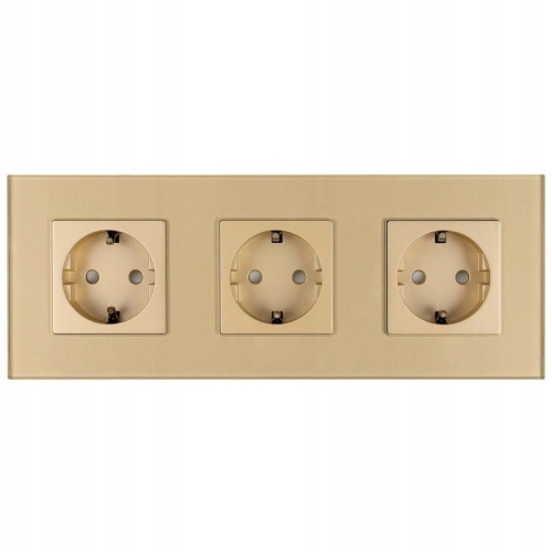 Dreifach-Steckdose Glas Gold Schuko Dreifachrahmen Und 3 X Steckdose