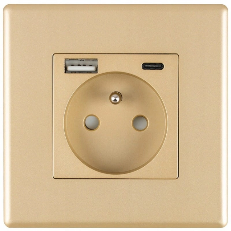 Steckdose Mit Erdungsstift Gold + USB A+C Steckdose 20W Set Mit PVC-Rahmen