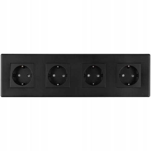 Schuko-Vierfachsteckdose Schwarz PVC-Vierfachrahmen Und 4 X Steckdose