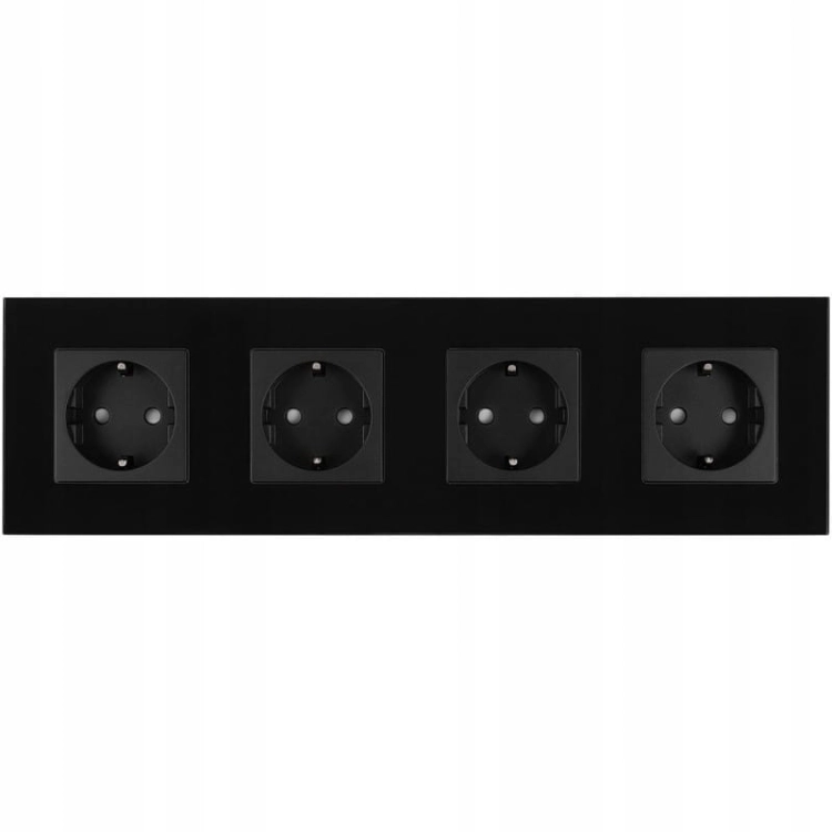 Vierfachsteckdose Schuko Glas Schwarz Vierfachrahmen 4 X Steckdose