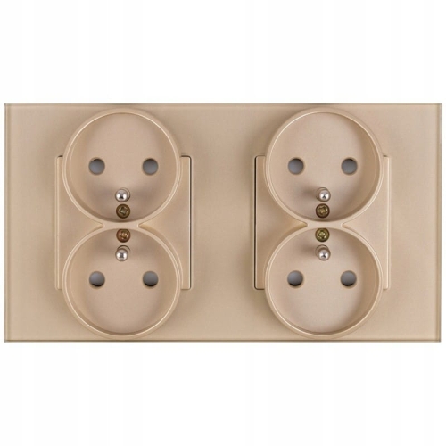 Doppelte Glas-Doppelsteckdose Gold Set Rahmen Und 2 X Steckdose