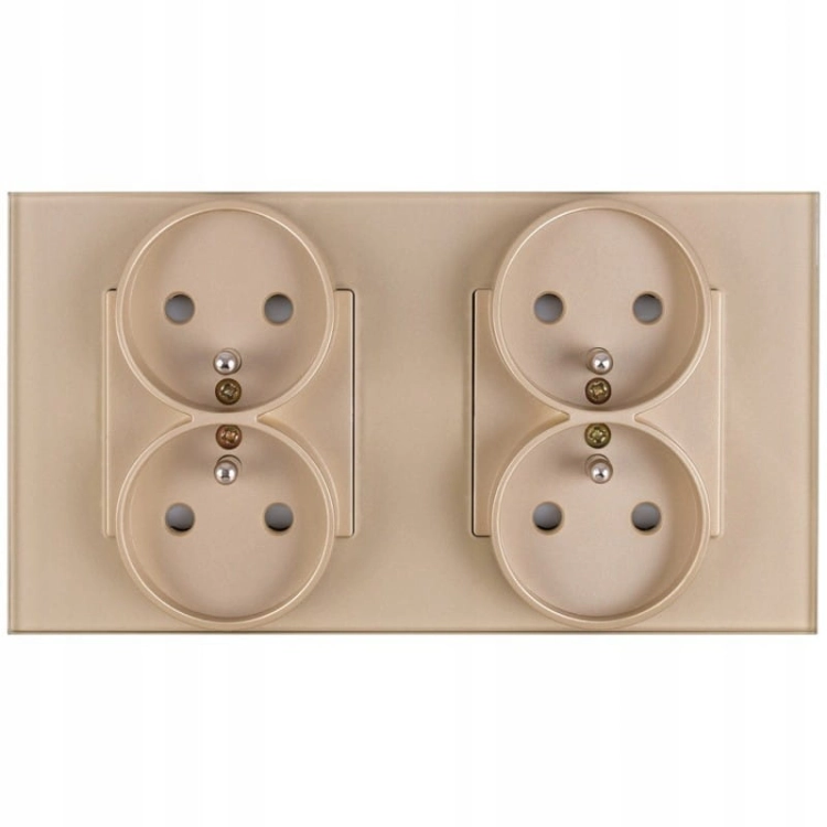 Doppelte Glas-Doppelsteckdose Gold Set Rahmen Und 2 X Steckdose