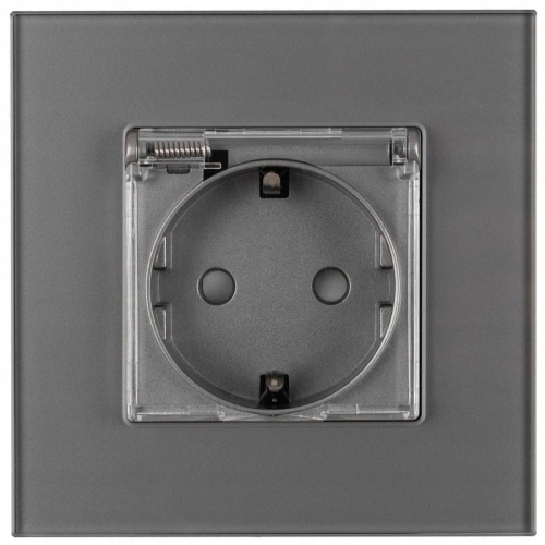 Schuko-Steckdose Badezimmer Grau Mit Klappdeckel Mit Schutzkontakt Ohne Erdungsstift Glas