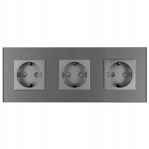 Dreifach-Steckdose Glas Grau Schuko Dreifachrahmen Und 3 X Steckdose