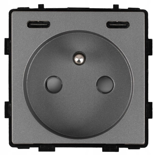 Modul Steckdose Mit Erdungsstift Grau + USB-Ladesteckdose C+C 20W Für Rahmen
