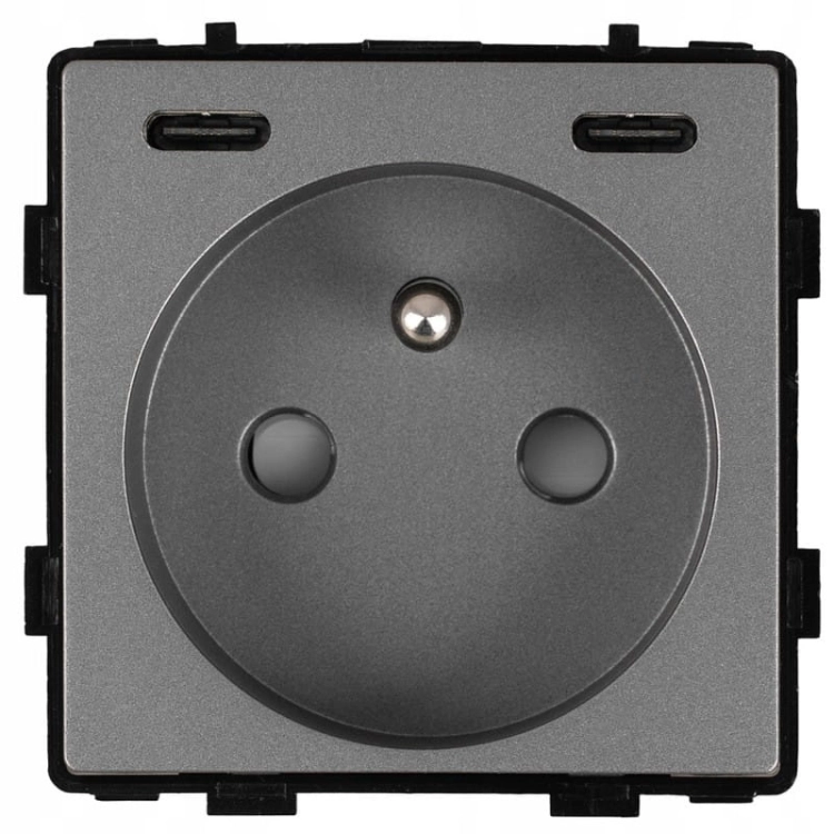 Modul Steckdose Mit Erdungsstift Grau + USB-Ladesteckdose C+C 20W Für Rahmen