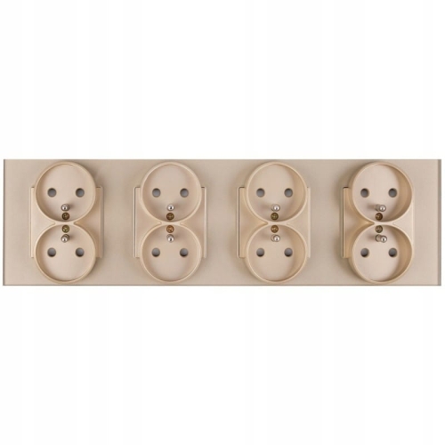 Glas-Steckdose Vierfach Gold Set Rahmen Und 4 X Doppelsteckdose