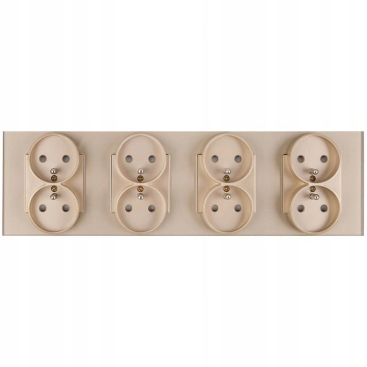 Glas-Steckdose Vierfach Gold Set Rahmen Und 4 X Doppelsteckdose
