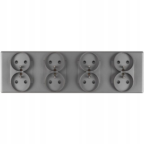 Vierfach-Steckdose Grau Erdungsstift Set PVC-Vierfachrahmen 4 X Doppelsteckdose