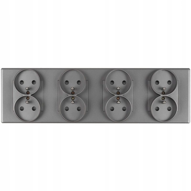 Vierfach-Steckdose Grau Erdungsstift Set PVC-Vierfachrahmen 4 X Doppelsteckdose