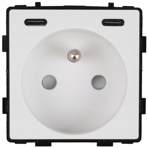 Modul Steckdose Mit Erdungsstift Weiß + USB-Ladesteckdose C+C 20W Für Rahmen