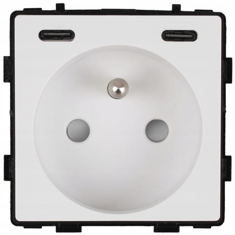 Modul Steckdose Mit Erdungsstift Weiß + USB-Ladesteckdose C+C 20W Für Rahmen