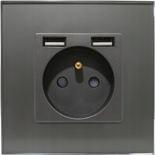 Steckdose Steckdose Glas Grau + Doppel-USB-Ladesteckdose Typ A+A 2.4A