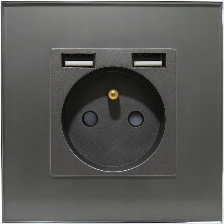 Steckdose Steckdose Glas Grau + Doppel-USB-Ladesteckdose Typ A+A 2.4A