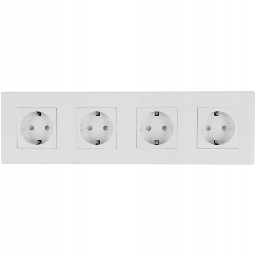 Schuko-Vierfachsteckdose Weiß PVC-Vierfachrahmen Und 4 X Steckdose