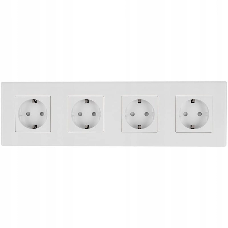 Schuko-Vierfachsteckdose Weiß PVC-Vierfachrahmen Und 4 X Steckdose