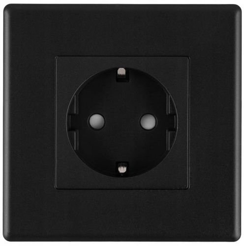 Schwarze Schuko-Steckdose Mit Schutzkontakt Ohne Erdungsstift Set Mit PVC-Rahmen