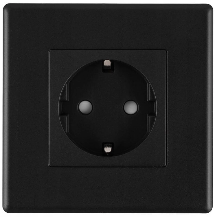 Schwarze Schuko-Steckdose Mit Schutzkontakt Ohne Erdungsstift Set Mit PVC-Rahmen
