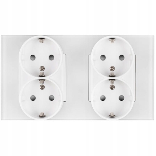 Doppelsteckdose Vierfach Glas Schuko Weiß Doppelrahmen